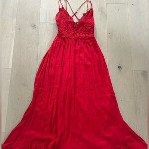 Free People Red Lace Maxi Dress